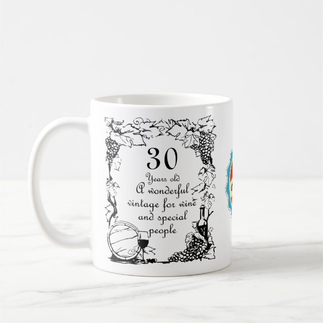 30th Birthday 30 Year Old Vintage Wine Personalize Coffee Mug (Left)