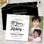 30th Birthday 30 YEARS IN THE MAKING Black Gold Invitation<br><div class="desc">Invite guests to a birthday party 30 YEARS IN THE MAKING with these fun black and gold invitations featuring a retro typography title design, string lights and personalized with 2 photos (perhaps use Then and Now pictures for a memorable keepsake). CHANGES: Change the personalized text font style, color, size and...</div>