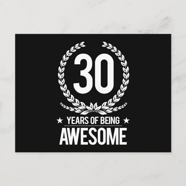 30th Birthday (30 Years Of Being Awesome) Postcard (Front)