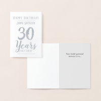 30th Birthday. 30 Years Old. Stylish Design. Foil Card