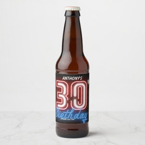 30th Birthday 80s Retro Neon Sign Vintage Fun Cool Beer Bottle Label