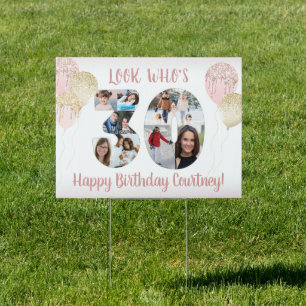 30th Birthday 8 Photo Collage Numbers Rose Gold Sign