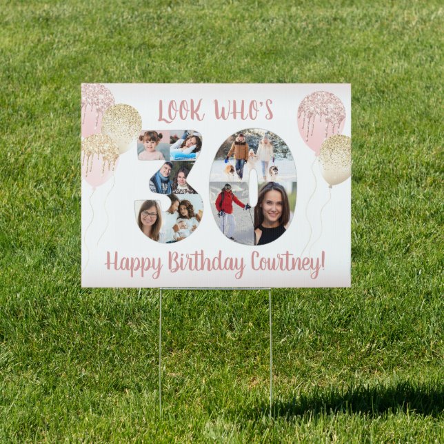 30th Birthday 8 Photo Collage Numbers Rose Gold Sign (Insitu)