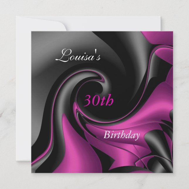 30th Birthday Abstract Black Plum Purple  Invite (Front)