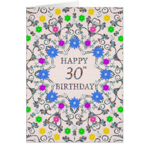 30th Birthday Abstract Flowers Cards