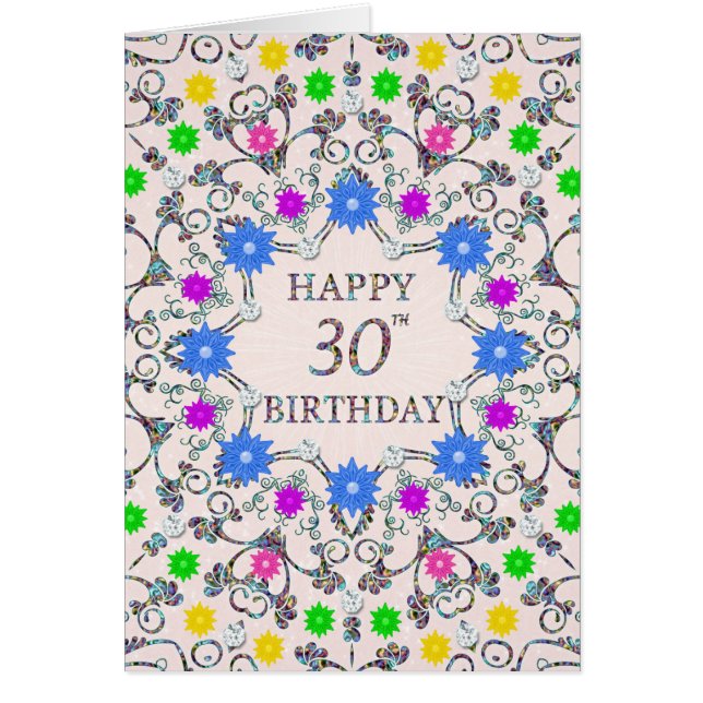 30th Birthday Abstract Flowers  Cards (Front)