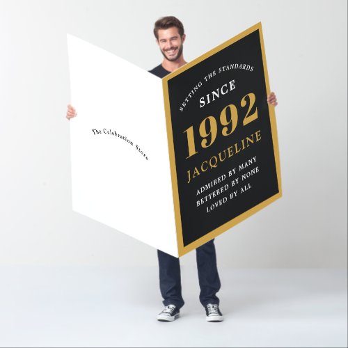 30th Birthday Add Name 1992 Black Gold Giant Card