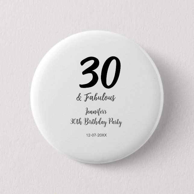 30th birthday add name date year black  button (Front)