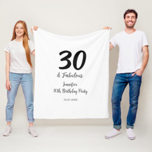 30th birthday add name date year black fleece blanket