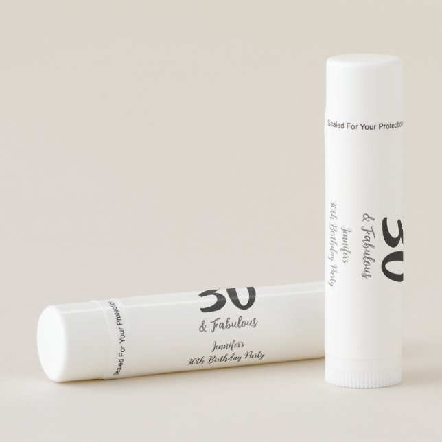 30th birthday add name date year black  lip balm (Front)