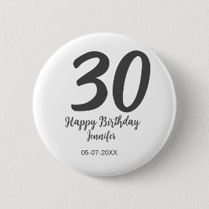 30th birthday add name date year black template  button