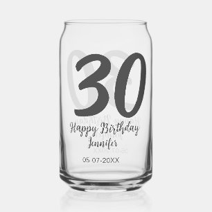30th birthday add name date year black template  can glass