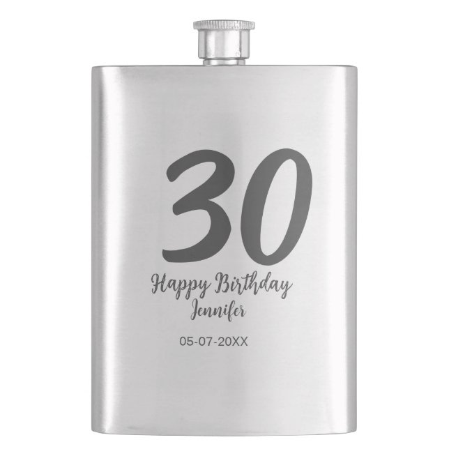30th birthday add name date year black template  flask (Front)