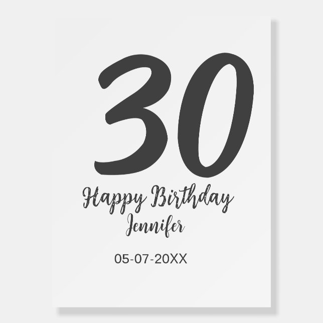30th birthday add name date year black template  foam board (Front)