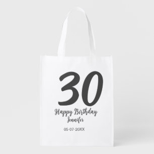 30th birthday add name date year black template grocery bag
