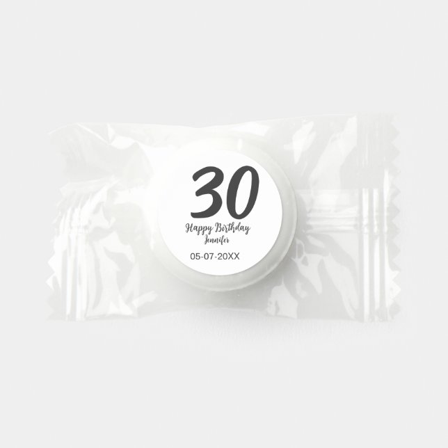 30th birthday add name date year black template  life saver® mints (Front)
