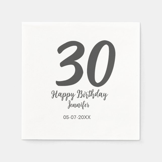 30th birthday add name date year black template  napkins (Front)