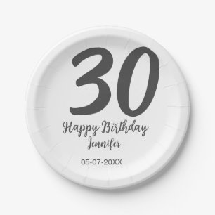 30th birthday add name date year black template  paper plates