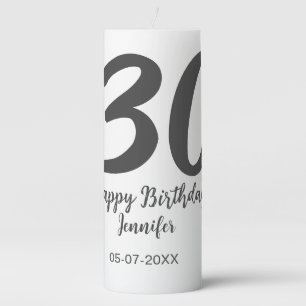 30th birthday add name date year black template pillar candle