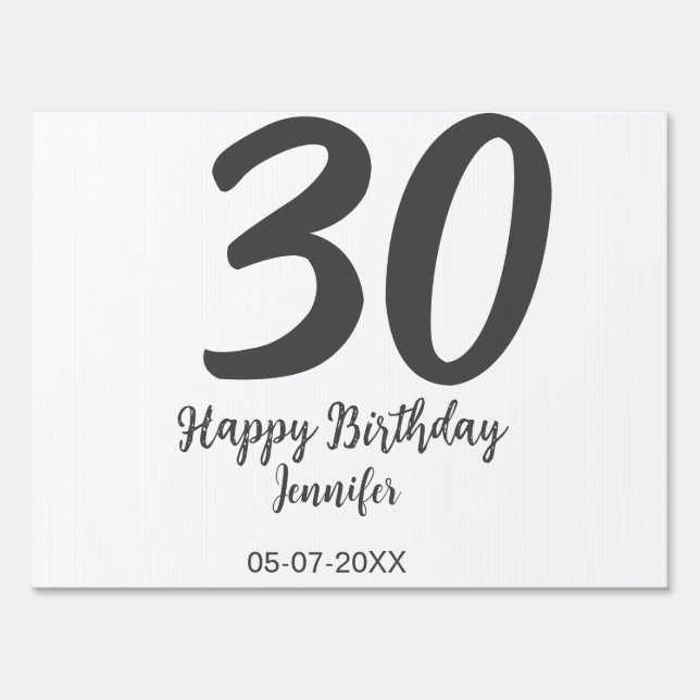 30th birthday add name date year black template  sign (Front)