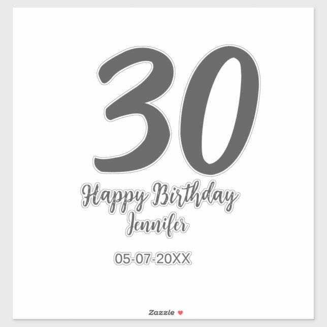 30th birthday add name date year black template  sticker (Sheet)