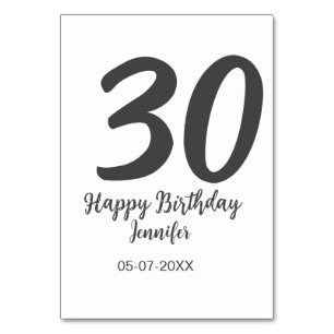 30th birthday add name date year black template table number