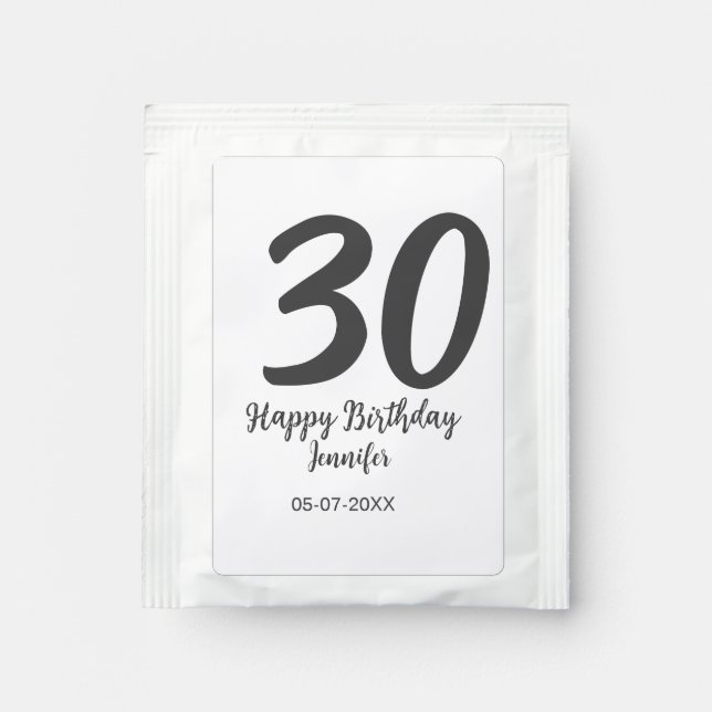 30th birthday add name date year black template  tea bag drink mix (Front)