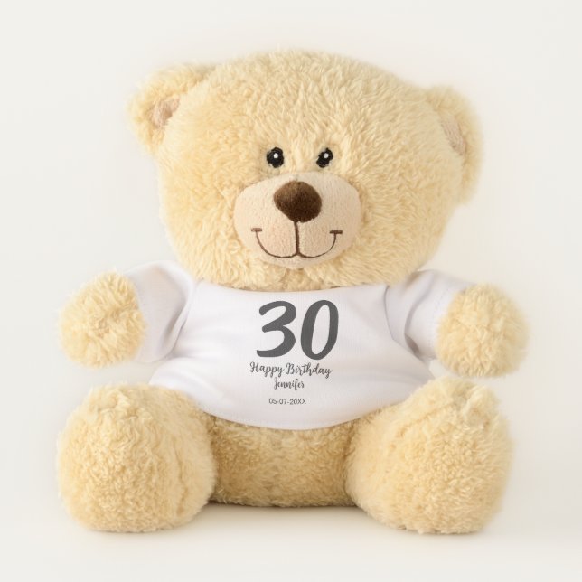 30th birthday add name date year black template  teddy bear (Front)