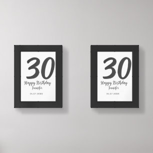 30th birthday add name date year black template  wall art sets
