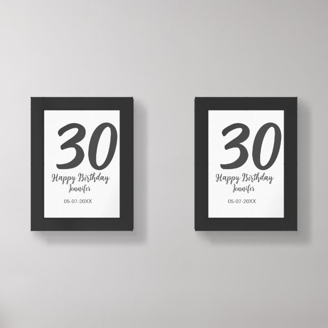 30th birthday add name date year black template  wall art sets (Front)