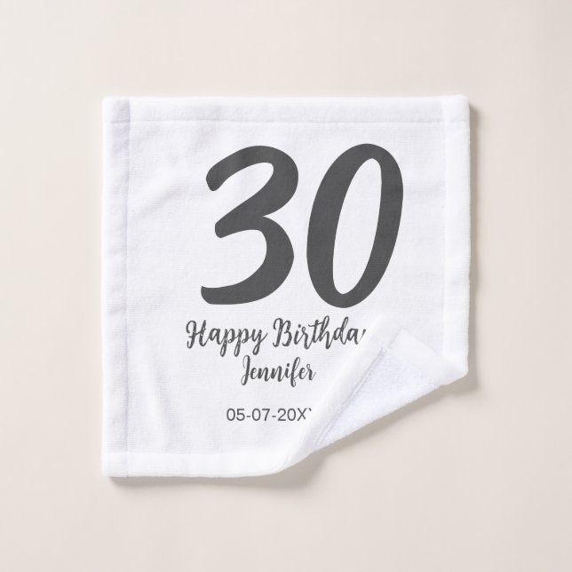 30th birthday add name date year black template  wash cloth (Wash Cloth)