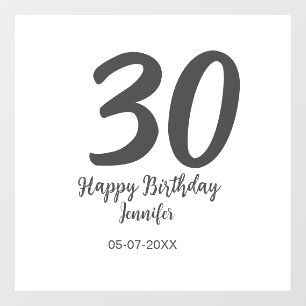 30th birthday add name date year black template window cling