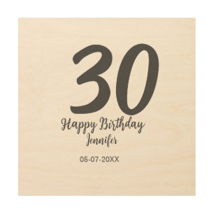 30th birthday add name date year black template wood wall art
