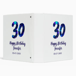 30th birthday add name date year blue sparkle 3 ring binder