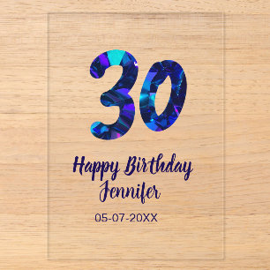 30th birthday add name date year blue sparkle acrylic invitations
