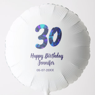 30th birthday add name date year blue sparkle balloon