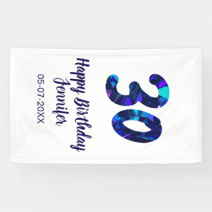 30th birthday add name date year blue sparkle banner