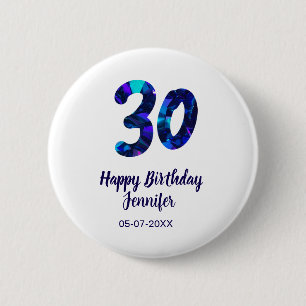 30th birthday add name date year blue sparkle button