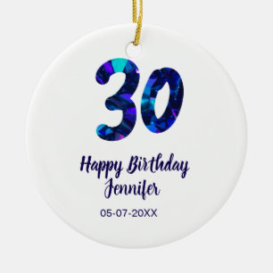 30th birthday add name date year blue sparkle  ceramic ornament