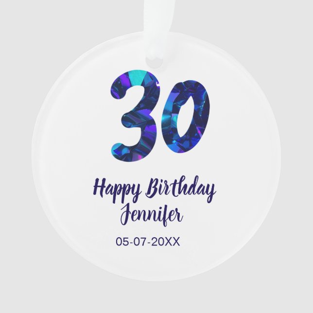 30th birthday add name date year blue sparkle  ornament (Front)