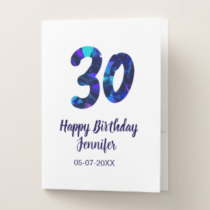 30th birthday add name date year blue sparkle pocket folder