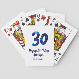 30th birthday add name date year blue sparkle  poker cards