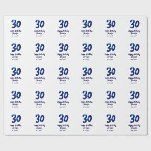 30th birthday add name date year blue sparkle wrapping paper