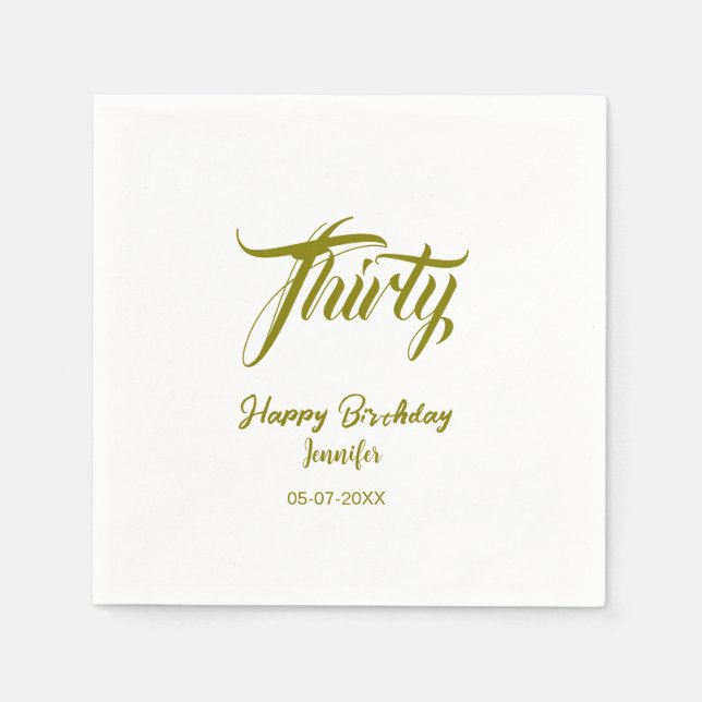 30th birthday add name date year gold template thi napkins (Front)