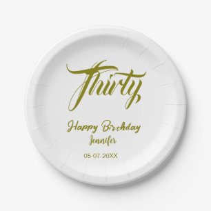 30th birthday add name date year gold template thi paper plates
