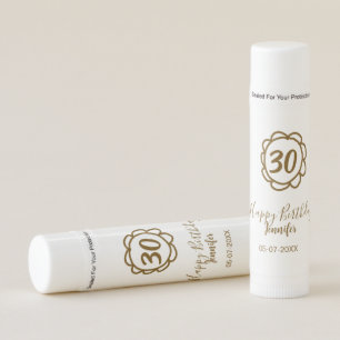 30th birthday add name date year golden flower tex lip balm