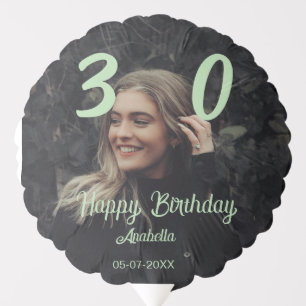 30th birthday add name date year green pastel bold balloon