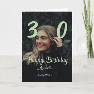 30th birthday add name date year green pastel bold card