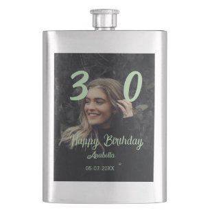 30th birthday add name date year green pastel bold flask