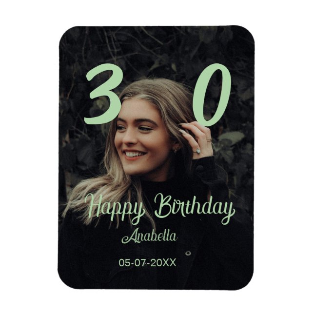 30th birthday add name date year green pastel bold magnet (Vertical)